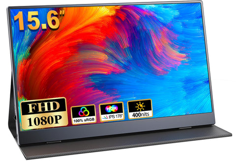 COOLHOOD Portable Monitor 15.6'', 1080P FHD Plug&Play Travel Laptop Monitor w/Smart Cover, USB-C HDR Portable Second Computer Display, Portable Game External Screen for PC Phone Mac Xbox PS4/5