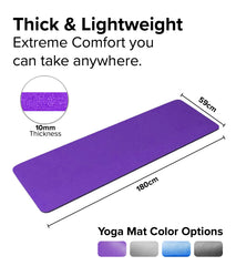 Yoga Mat Unisex Non-Slip Thick Foam Fitness Exercise Mat (10mm) Comes with Carrying Strap Lightweight Home Gym Workout Equipment for Yoga, Pilates, Stretching, Gymnastics Training & Camping
