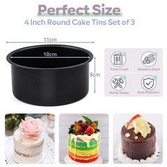 Homikit 4 Inch Cake Tin Set of 3, Stainless Steel Round Cake Mould for Small Cakes Breads, Wedding Birthday Christmas Baking, Healthy & Non-Stick, Easy Clean