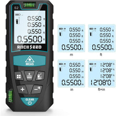 Laser Distance Meter 50M/165ft, RockSeed IP54 Laser Measure with 2 Bubble Levels,Portable Laser Rangefinder Digital Distance Meter with 4 Line LCD Display and Bigger Clear Backlight