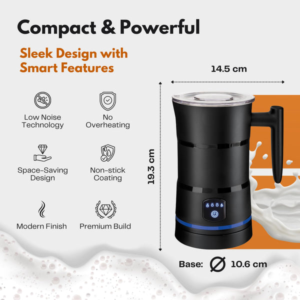 Straame Electric Milk Frother – Professional Automatic Foam Maker for Lattes, Cappuccinos & Hot Chocolates, Stainless Steel, Whisk & Froth in Seconds, Versatile Modes – Ideal for Home & Office Use