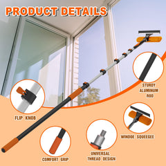 SISUPASSIE 7.2m Telescopic Window Cleaner, Professional Window Cleaning Equipment with Extendable Window Cleaning Pole and 25cm Window Squeegee, Long Reach Window Cleaner Tool for Outdoor/Indoor Use