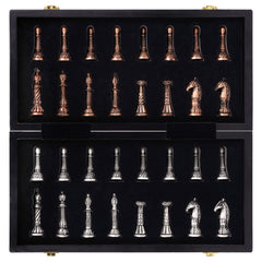 Retro Metal Chess Set for Adults – 15 Inch Marbling Chess Board with Chess Pieces – Travel Chess Set with Metal Pieces – Folding Chessboard – Ideal for Beginners and Professional Players