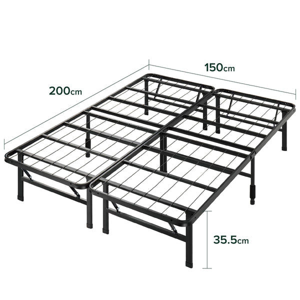 Zinus Shawn SmartBase Folding Guest Bed Frame King (150 x 200 cm) – Space Saving with Underbed Storage, No Assembly – Black