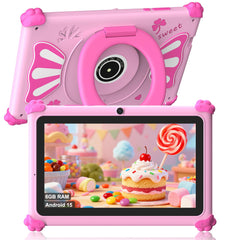 ascrecem Kids Tablets 7 Inch Android 15 Toddler Tablet for Kids with 2.4G+5G WiFi6 Penta Core 6GB RAM 32GB ROM Baby Tablet Dual Camera 128GB Expandable Parental Control Educational Games (Pink)