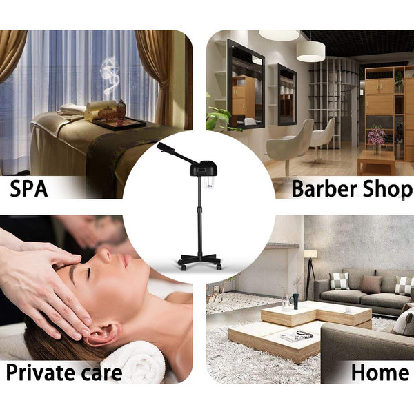 Professional Facial Steamer with LCD Screen, Timer, for Salon SPA Face Care, Height Adjustable, Black