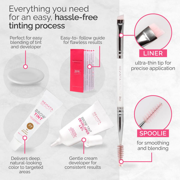 RB RENATA BEAUTY Brow Tint Kit – Eyebrow Tint Set – Dye Kit with Color Tint, Cream Developer and Styling Brush – Long-Lasting Effect Up to 4 Weeks – 30 Applications [Light Brown]