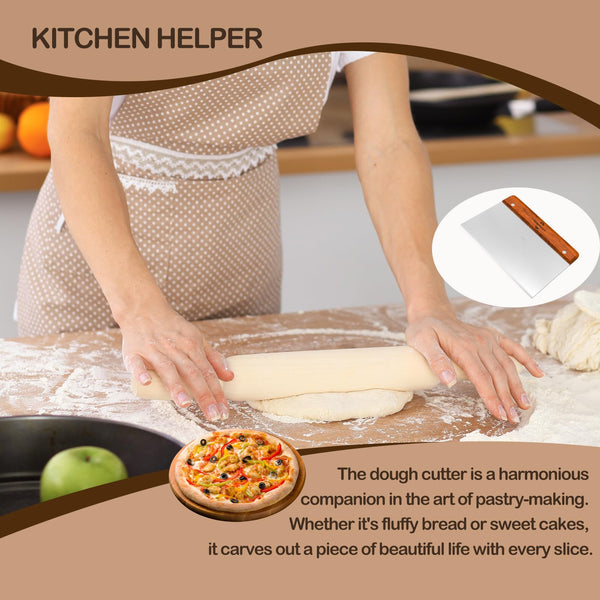 Midgreyeye Premium Bench Scraper Dough Cutter Large with Wooden Handle Dough Scraper Dough Card Dough Spatula Scraper Kitchen for Cake, Cake, Pizza, Cake, Dough, Baking Utensils (8 * 5 in)