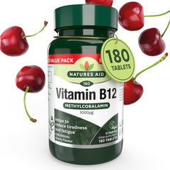 Natures Aid Vitamin B12 1000µg – High Strength Methylcobalamin Supplement – Supports Energy & Reduces Tiredness – Vegan, Vegetarian, Gluten Free – Not Gummies or Capsules – 180 Tablets