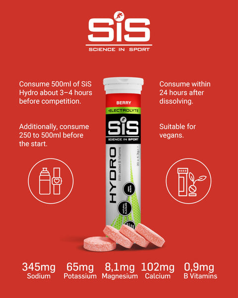 Science in Sport Hydro Electrolyte Tablets 20 pcs. Berry – Vegan & Gluten-Free, Ideal to Promote Hydration and Maintain Electrolytes Balance (Packaging May Vary)