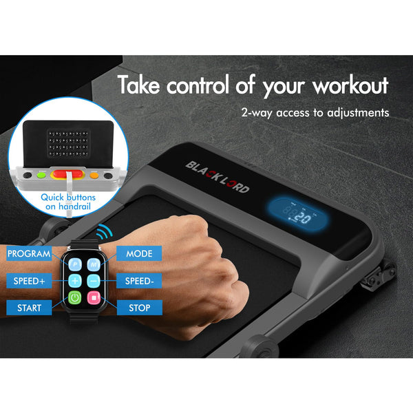 BLACK LORD Walking Pad, Treadmill for Home, Under Desk Treadmill with LED Display & Bluetooth Speaker & Wristband Remote, Running Machine with 2-level Incline, 1-14KM/H, No Assembly