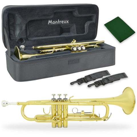 Montreux Student Bb Trumpet for Beginners with Lightweight Protective Carry Case, 7C Mouthpiece - Lacquer Brass, 4.75 inch / 12 cm Bell, B Flat