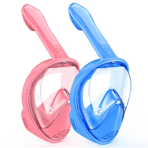 Kids Snorkel Mask Full Face, Snorkeling Gear for Kids 3-14 with Camera Mount, 180 Degree Panoramic View Snorkeling Set Anti-Fog Anti-Leak (Blue+Pink)