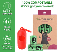 Nineaccy Dog Poo Bags with Holder-240 Large Poop Bags, Corn Starch Blended Poo Bag, Extra Thick Strong Leak Proof Poop Waste Bag for Dogs (Green)