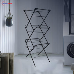 Laundry Mate 3-Tier Clothes Airer with 20 Pegs – Foldable Laundry Drying Rack with Non-Slip Feet - Durable Steel Frame, Extra Large Drying Space - Ideal For Indoor & Outdoor (Black)