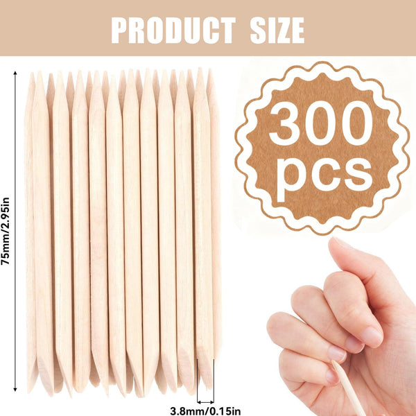 300 PCS Orange Sticks For Nails, Double Sided Design Cuticle Sticks, Fine Detailing Sanding Sticks Cuticle Pusher Remover for DIY Nail Stickers Pearl Rhinestones