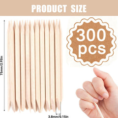 300 PCS Orange Sticks For Nails, Double Sided Design Cuticle Sticks, Fine Detailing Sanding Sticks Cuticle Pusher Remover for DIY Nail Stickers Pearl Rhinestones
