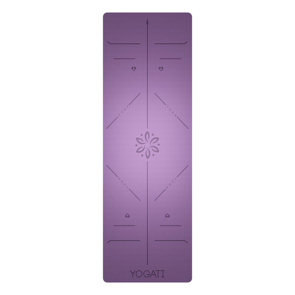 YOGATI Yoga Mat with Alignment Lines. Exercise mat with carry strap. Pilates mats for yoga or Fitness. Non slip Workout Mat. Thick Yoga Mats for women and men. Gym mats for home. Yoga matt thick.