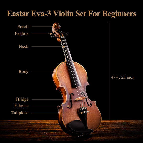 Eastar 4/4 Violin Adult Child Violin for Beginner Student Kid Violin Starter Kit Learning Point String Bow Bridge(EVA-3)