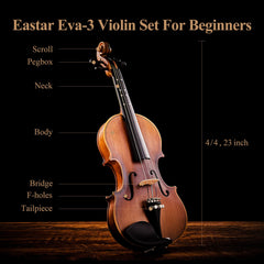 Eastar 4/4 Violin Adult Child Violin for Beginner Student Kid Violin Starter Kit Learning Point String Bow Bridge(EVA-3)