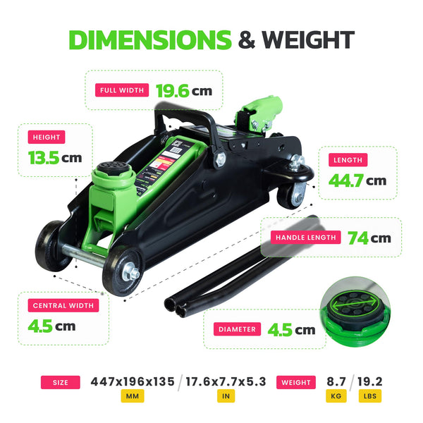 DRIVEUPTOOLS 2 Ton Hydraulic Trolley Jack with Carry Case – 5.3 to 13.4 inches Lifting Range – Compact & Heavy-Duty Portable Car Jack for Cars & SUVs – Reliable 4400 lbs Garage & Workshop Tool