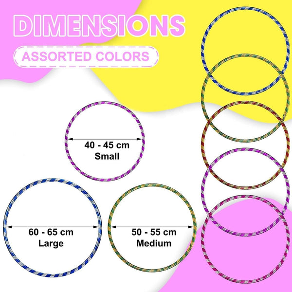 FlickBuyz Hula Hoop - Multicolor Fitness Hula Hoops - Plain and Glitter 55cm, 65cm, 75 cm Plastic Hula Hoops, Fitness and Dance Exercise Hoola Hoops (8, Glitter (55cm))