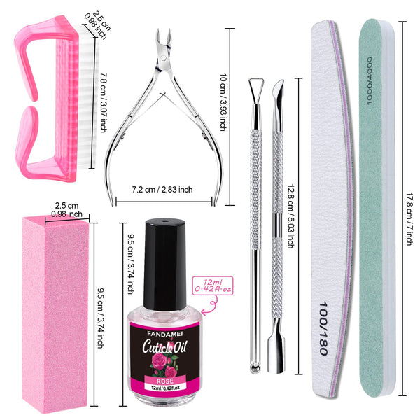 Nail Buffers and Files, FANDAMEI Manicure Tools Kit with 3PCS Nail File, 2PCS Nail Buffer, Rectangular Nail Buffer Block, Cuticle Nippers, Cuticle Pusher, Cuticle Peeler. Cuticle Oil and Nail Brush