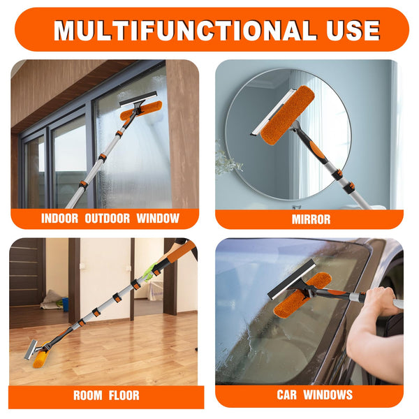 SISUPASSIE 7.2m Telescopic Window Cleaner, Professional Window Cleaning Equipment with Extendable Window Cleaning Pole and 25cm Window Squeegee, Long Reach Window Cleaner Tool for Outdoor/Indoor Use
