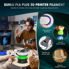 SUNLU 5KG PLA+ Filament Bundle, Enhanced Durability and High Strength, PLA Plus 3D Printer Filament for 3D FDM Printers, 1KG per Spool, 5 Rolls, Klein Blue+Red+Green+Vivid Yellow+Sunny Orange