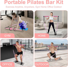 Pilates Bar Kit with Resistance Bands, OLODEER Pilates Reformer Exercise Bar with Ab Roller at Home Workout Equipment, Pilates Bar Set for Full Body Training Women & Men