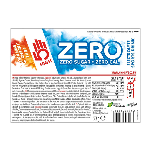 HIGH5 ZERO Electrolyte Tablets - Hydration Tablets Enhanced with Vitamin C - 0 Calories & Sugar Free - Boost Hydration, Performance & Wellness - Orange & Cherry (20x, Pack of 1)