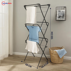 Laundry Mate 3-Tier Clothes Airer with 20 Pegs – Foldable Laundry Drying Rack with Non-Slip Feet - Durable Steel Frame, Extra Large Drying Space - Ideal For Indoor & Outdoor (Black)
