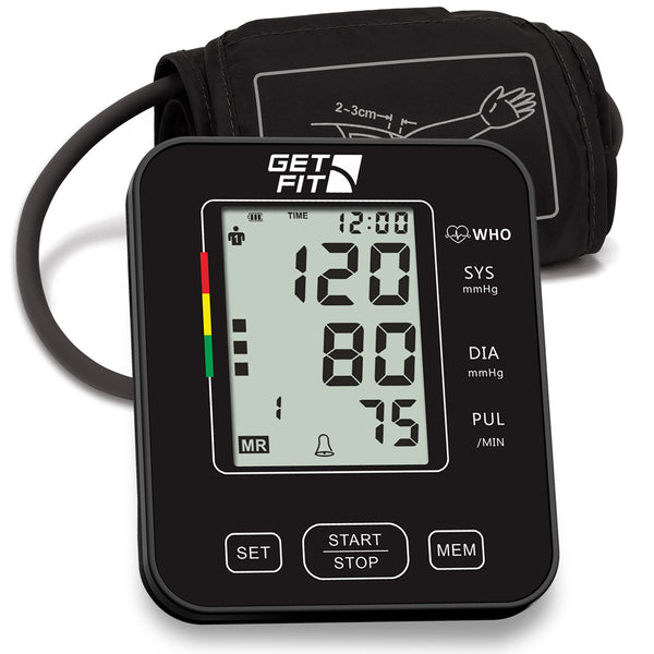 Get Fit Blood Pressure Monitor CE Approved UK for Home Use - Medical Upper Arm Blood Pressure Machine - Heart Rate Monitor - Hypertension Detector - Adjustable 22-42cm Large Adult Cuff - LCD Display