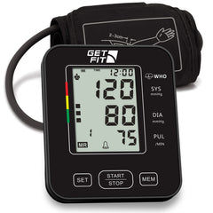 Get Fit Blood Pressure Monitor CE Approved UK for Home Use - Medical Upper Arm Blood Pressure Machine - Heart Rate Monitor - Hypertension Detector - Adjustable 22-42cm Large Adult Cuff - LCD Display