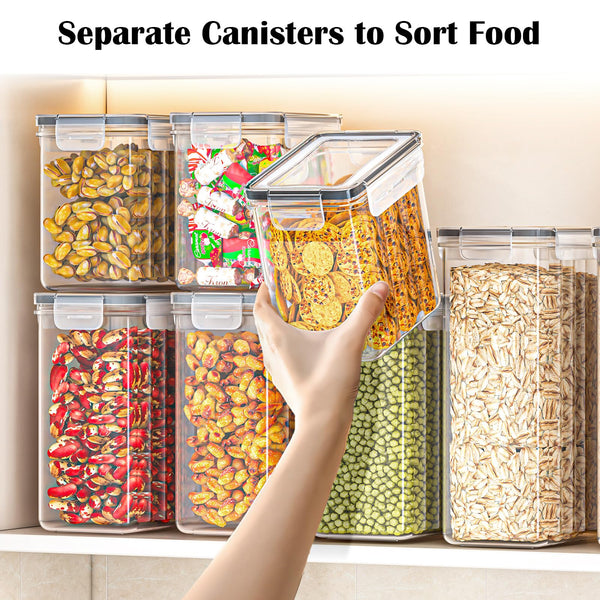 Food Dispensers Storage Jars Set of 24 - Airtight Storage Box with Lid, Kitchen Organiser for Flour, Sugar, Cereal & More, Includes Labels & Markers, for Kitchen & Fridge, 42 L