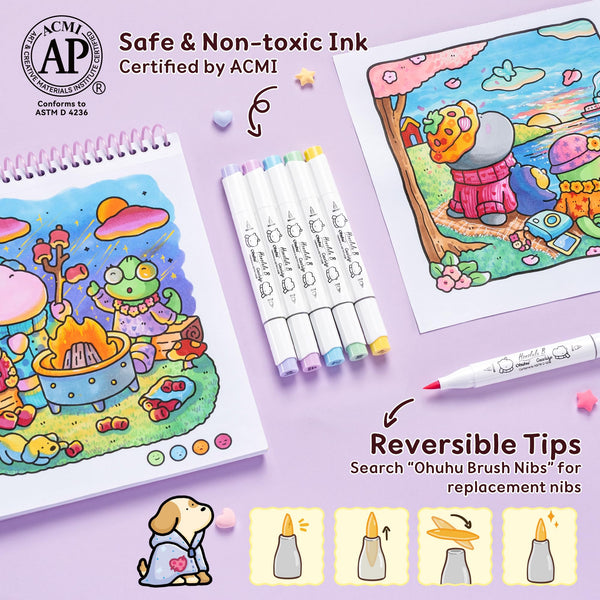 Ohuhu × Coco Wyo Coloring Set 48 Alcohol Markers& Coloring Book Brush& Fine