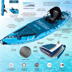 Aqua Spirit Barracuda ISUP/Kayak Inflatable Stand Up Paddle Board 2024 | 10'6x32”x6” | Complete Conversion Kit with Paddle, Backpack and more accessories | Adult Beginner/Expert | 2 Year Warranty