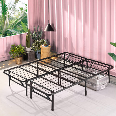 Zinus Shawn SmartBase Folding Guest Bed Frame King (150 x 200 cm) – Space Saving with Underbed Storage, No Assembly – Black