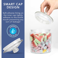 HEFTMAN Glass Jar with Lid - 2 x 1 Litre Clear, Empty Sweet Jars with Airtight Push-Top Lid - Sturdy Glass Apothecary Jars for Sweets, Coffee, Sugar, Laundry Pods Storage Container (2 Pack)