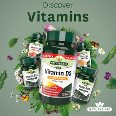 Natures Aid Vitamin D3 1000iu – High Strength Supplement for Bone, Muscle & Immune Support – Vegan, Non-GMO, Gluten-Free – Essential Nutrient – 180 Tablets