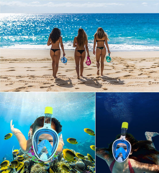 Flyboo Snorkel Mask, Full Face Snorkel Set, 180°view Snorkeling Gear with Panoramic Design-Compatible Sports Camera, Diving Mask with Anti-fog and Anti-leak Technology for Adults and Kids