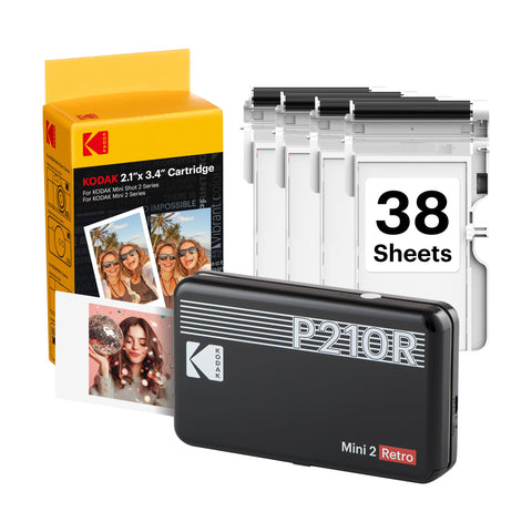 KODAK Mini 2 Retro 2x3 Portable Photo Printer, 4PASS, 38 Sheets, Black