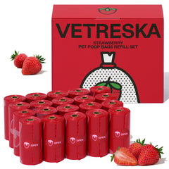 VETRESKA Dog Poop Bags 300 Count - 20 Strawberry Scented Refill Rolls