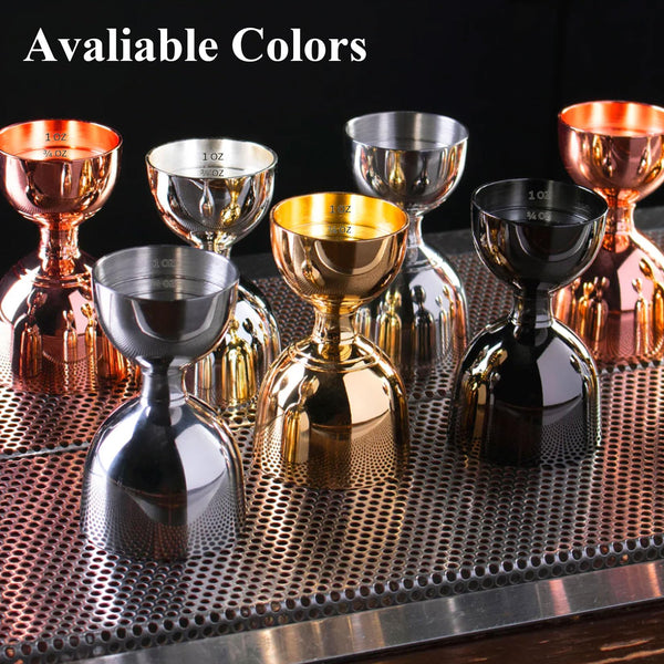 Professional Bartender Jigger - Premium Cocktail Bell Jiggers - 1oz & 2oz Double-Sided Stainless Steel Measuring Cup with Etched Inside Markings, Easy Read Ounce Lines for Home Bar & Cocktail Making