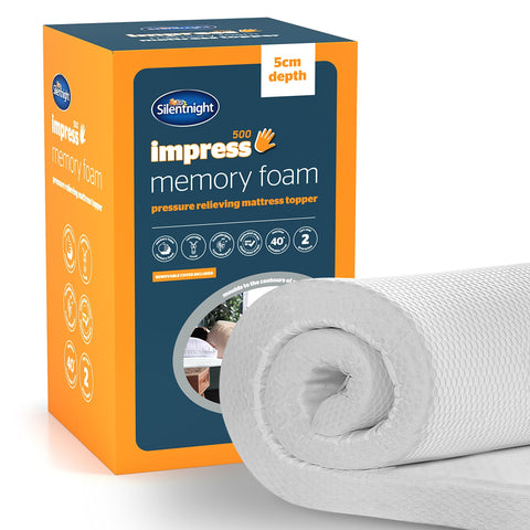 Silentnight Impress Memory Foam Mattress Topper - 5cm Thick Luxury Orthopedic King Size Mattress Topper for Back and Neck Pain - Removable Washable Cover
