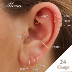14K Gold Filled Small Hoop Earrings for Cartilage Nose, Tiny Thin 8mm Piercing Hoop Ring 24 Gauge (Gold, 8mm 24 gauge / 1 pair)