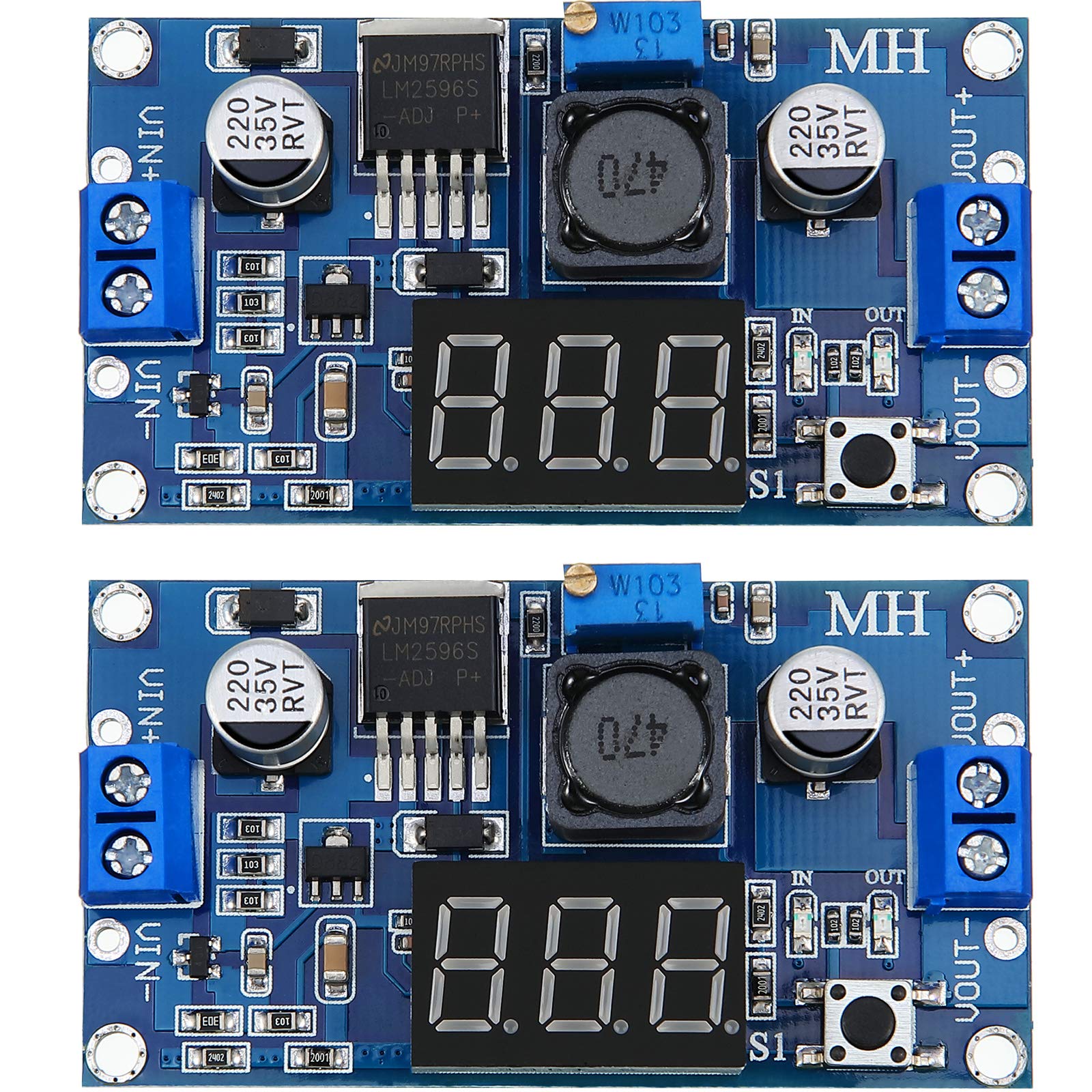 Weewooday 2 Pieces Adjustable LM2596S DC-DC Buck Converter Reduced Voltage Regulator Power Supply Module 36V 24V 12V to 5V 2A Voltage Stabilizer with Digital Voltmeter Display
