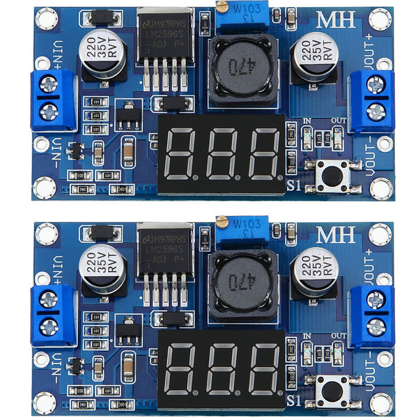 Weewooday 2 Pieces Adjustable LM2596S DC-DC Buck Converter Reduced Voltage Regulator Power Supply Module 36V 24V 12V to 5V 2A Voltage Stabilizer with Digital Voltmeter Display