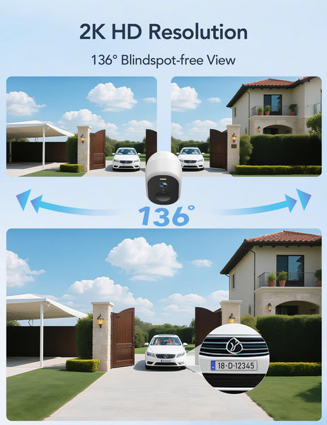 GNCC 2K Solar Security Camera Outdoor Wireless, Rechargeable Battery CCTV Camera Systems, WiFi Outdoor Camera House Security Camera, Color Night Vision, PIR Motion Detection, 2.4G&5G Wifi, IP65