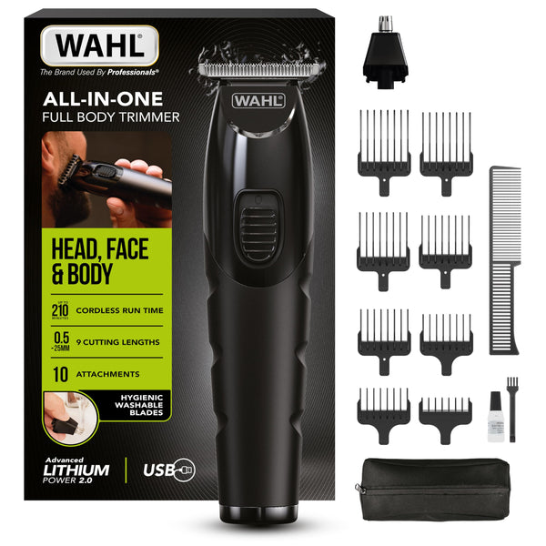Wahl All-in-One Full Body Trimmer for Men – Cordless Rechargeable Beard, Hair & Body Grooming Kit with Hygienic Washable Blades, Lithium Battery, 210 Minute runtime, 0.2mm - 25mm, Quick Charge